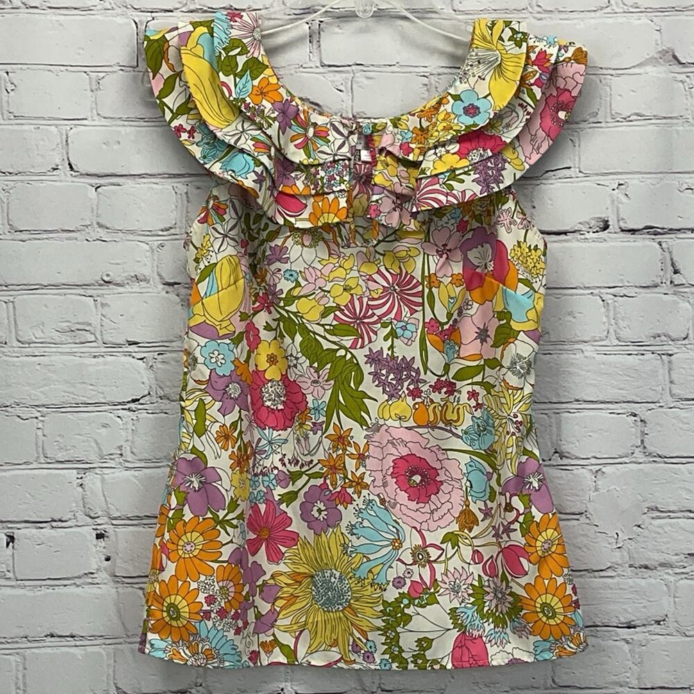 Liberty of London‎ Top Women's Size XS Multicolored Floral Ruffle Neck Vacation